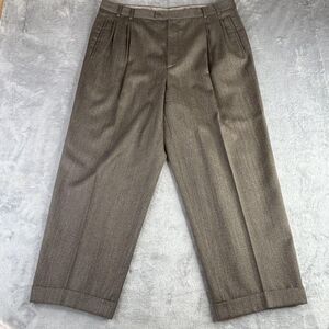 Zanella‎ Dress Pants Mens 36x27 Brown 100% Wool Pleated Cuffed Tweed Made Italy